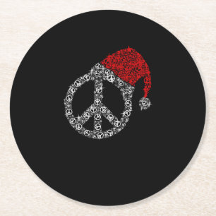 Happy Christmas Hippies Symbol Santa Claus Hat Round Paper Coaster