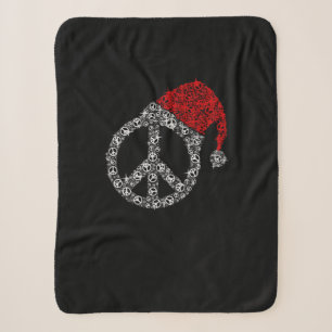 Happy Christmas Hippies Symbol Santa Claus Hat Sherpa Blanket