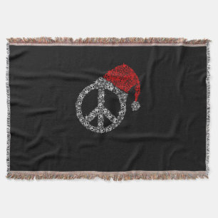 Happy Christmas Hippies Symbol Santa Claus Hat Throw Blanket