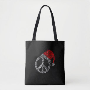 Happy Christmas Hippies Symbol Santa Claus Hat Tote Bag