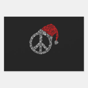 Happy Christmas Hippies Symbol Santa Claus Hat Wrapping Paper Sheet
