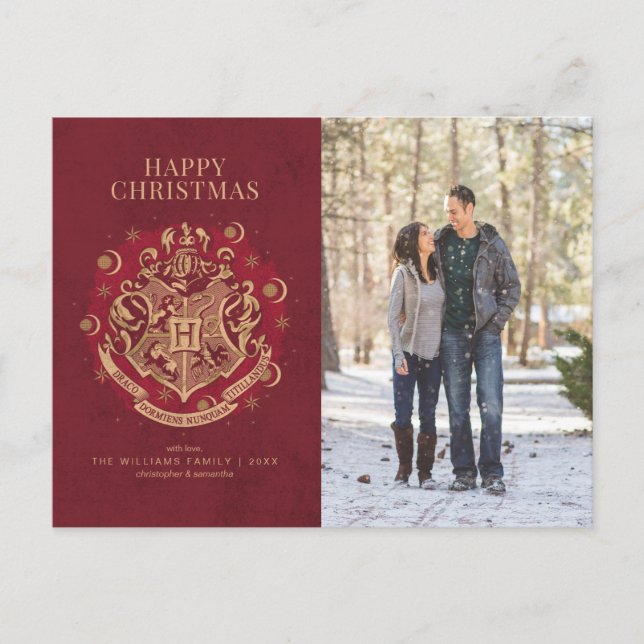 Happy Christmas | HOGWARTS™ Crest Family Photo Holiday Postcard (Front)