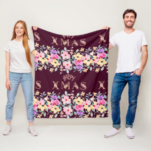 Happy Christmas Holiday Elegant Fleece Blanket