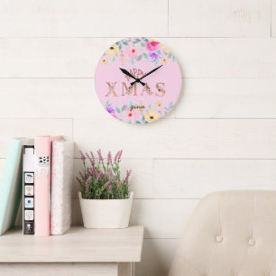 Happy Christmas Holiday Elegant Large Clock
