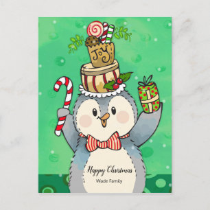 Happy Christmas Holiday Penguin Postcard