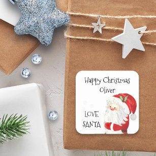 Happy Christmas Kids Name Love Santa Square Sticker