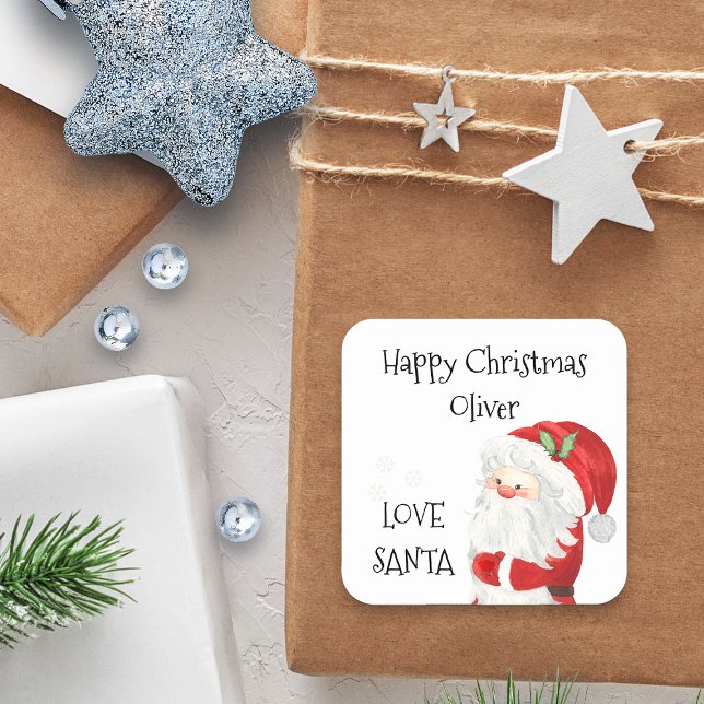 Happy Christmas Kids Name Love Santa Square Sticker (Happy Christmas from Santa Sticker - personalized with child's name)