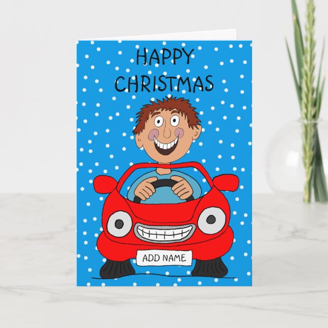 Happy Christmas Man Driving Card (Front)
