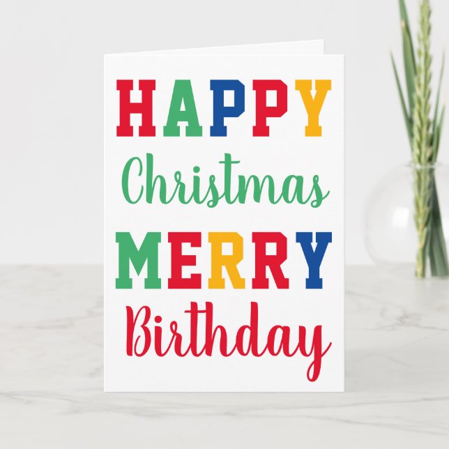 Happy Christmas Merry Birthday Colourful Typograph Card (Front)