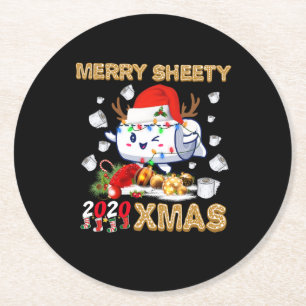 Happy Christmas   Merry Sheety 2020 Xmas Round Paper Coaster