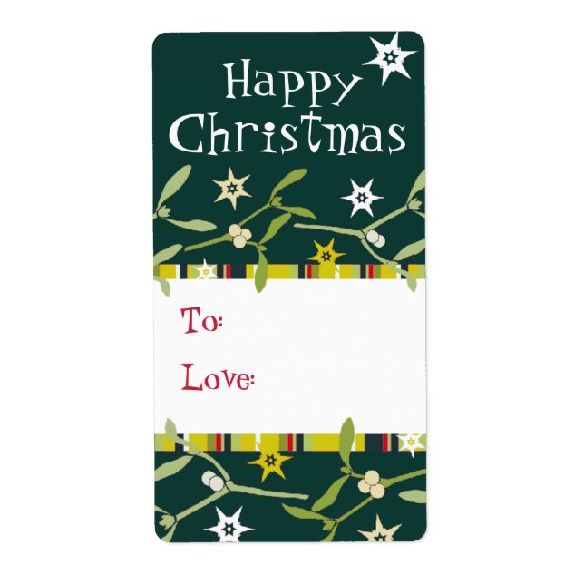 Happy Christmas mistletoe gift tag green (to/love) (Front)