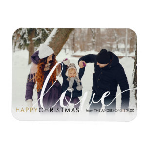 Happy Christmas Modern Photo Chic Script Love Magnet