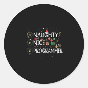 Happy Christmas Naughty Nice Programmer Classic Round Sticker
