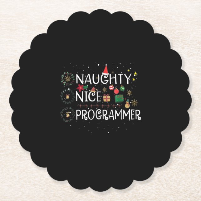Happy Christmas | Naughty Nice Programmer Paper Coaster (Front)