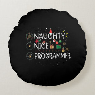Happy Christmas Naughty Nice Programmer Round Cushion