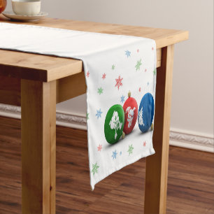 Happy Christmas Ornaments Short Table Runner