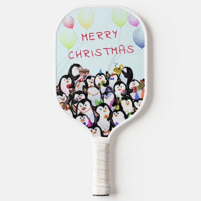 Happy Christmas Penguins Pickleball Paddle (Front)