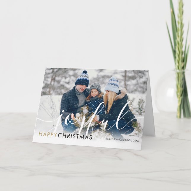 Happy Christmas Photo Modern Script Greetings Holiday Card (Front)