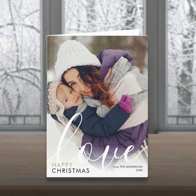 Happy Christmas Photo Script Love Chic Modern Holiday Card (Happy Christmas Photo Script Love Chic Modern Holiday Card)