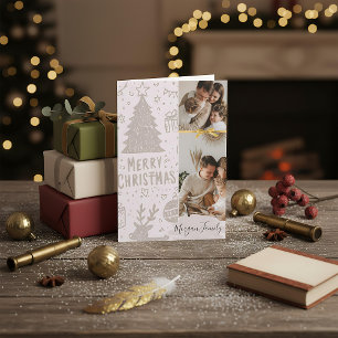 Happy Christmas  pink family photo elegant script Holiday Card