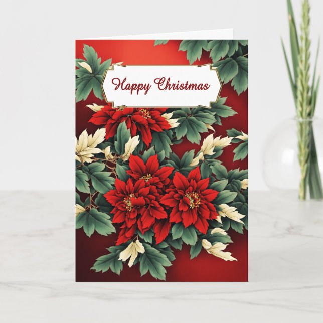 Happy Christmas Poinsettias Holiday Card (Front)