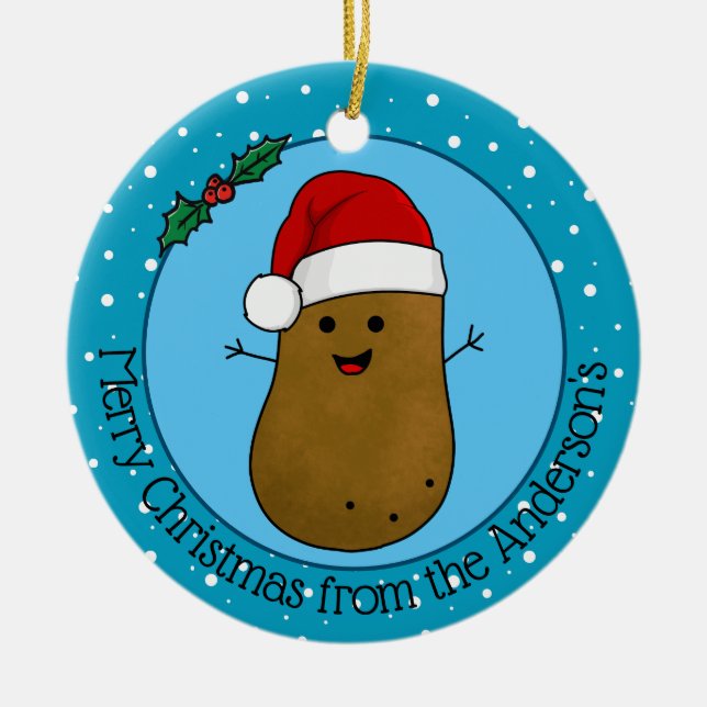 Happy Christmas Potato Personalised Ceramic Ornament (Front)