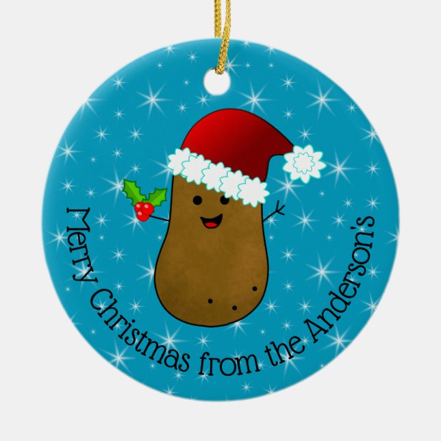 Happy Christmas Potato Personalised Ceramic Ornament (Front)