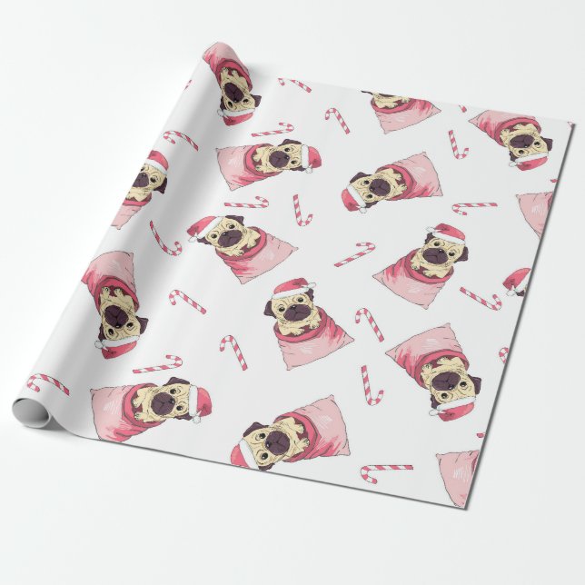 Happy Christmas Pug Pooches | Presents Wrapping Paper (Unrolled)