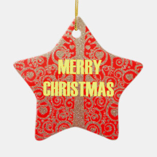 Happy Christmas Red and Gold Collection Ceramic Ornament