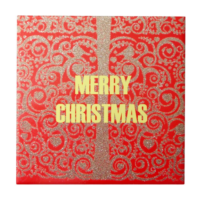 Happy Christmas Red and Gold Collection Ceramic Tile (Front)