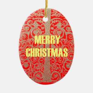Happy Christmas Red and Gold Collection Ceramic Tree Decoration