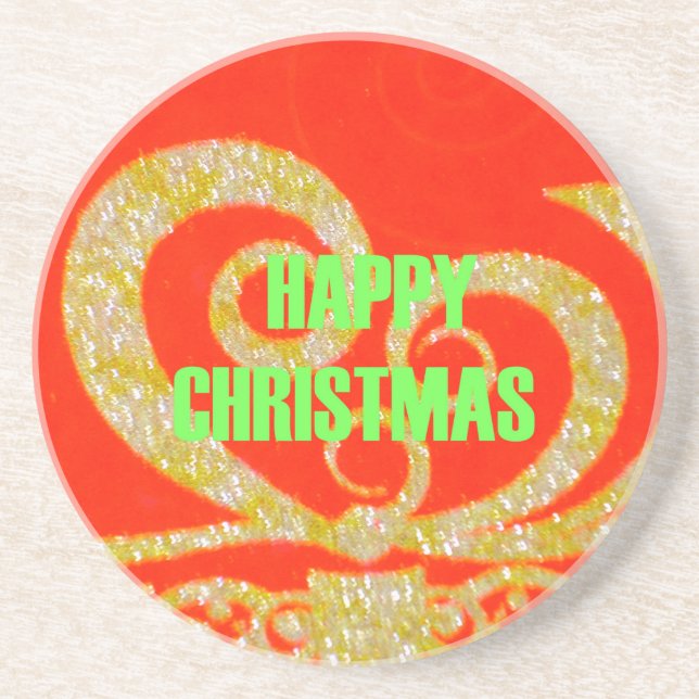 Happy Christmas Red and Gold Collection. Coaster (Front)