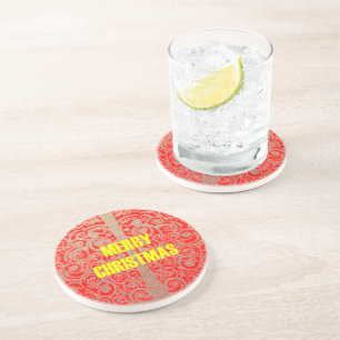 Happy Christmas Red and Gold Collection Coaster
