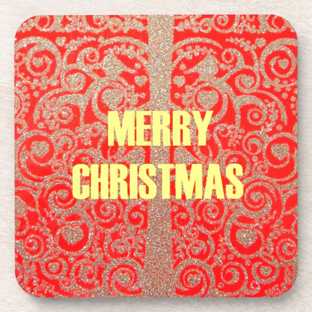 Happy Christmas Red and Gold Collection Coaster (Front)