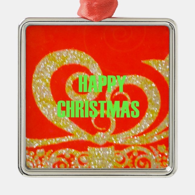 Happy Christmas Red and Gold Collection. Metal Ornament (Front)