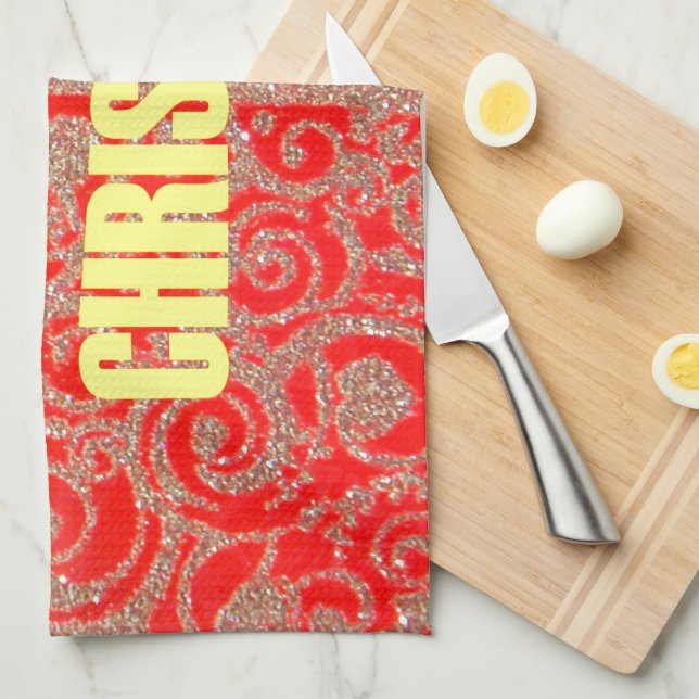 Happy Christmas Red and Gold Collection Tea Towel (Quarter Fold)