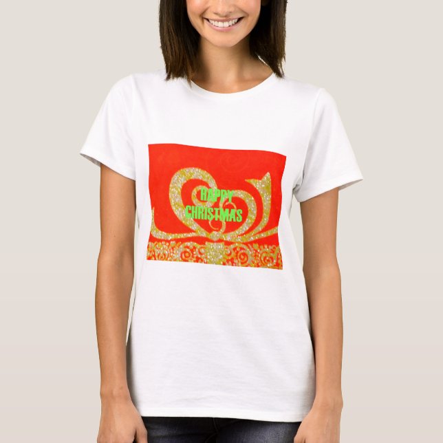 Happy Christmas Red and Gold T-Shirt (Front)