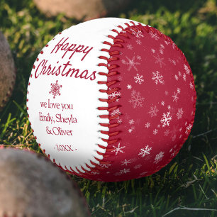 Happy Christmas Red Snowflake Pattern Baseball