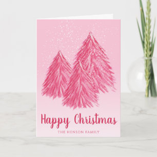 Happy Christmas Red Watercolor Christmas Trees Holiday Card
