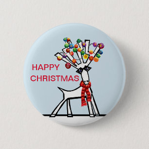 Happy Christmas reindeer and party lights in snow 6 Cm Round Badge
