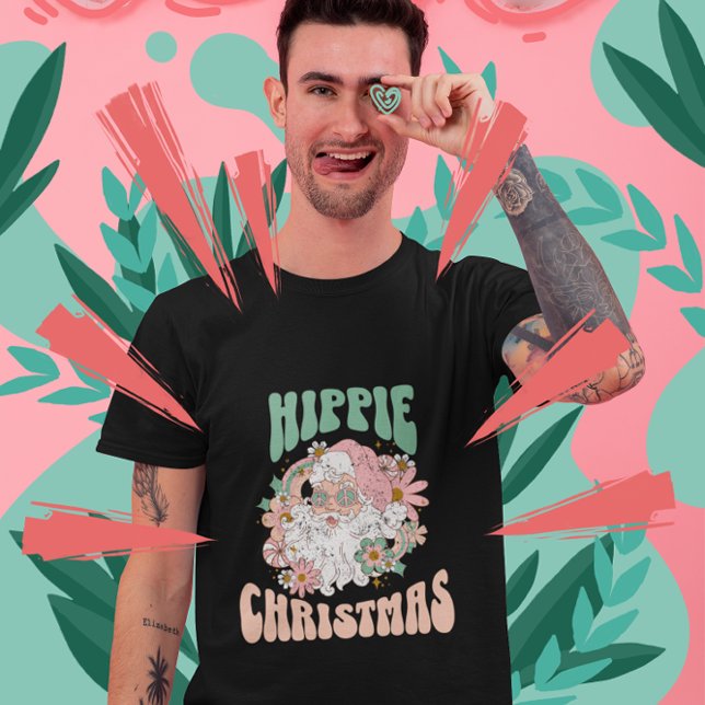 Happy Christmas Retro 60s Hippie Groovy T-Shirt (Creator Uploaded)