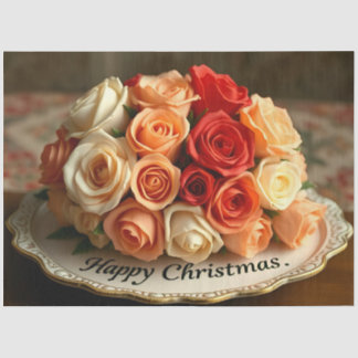 Happy Christmas Rose Flowers Bouquet Decoupage  Tissue Paper