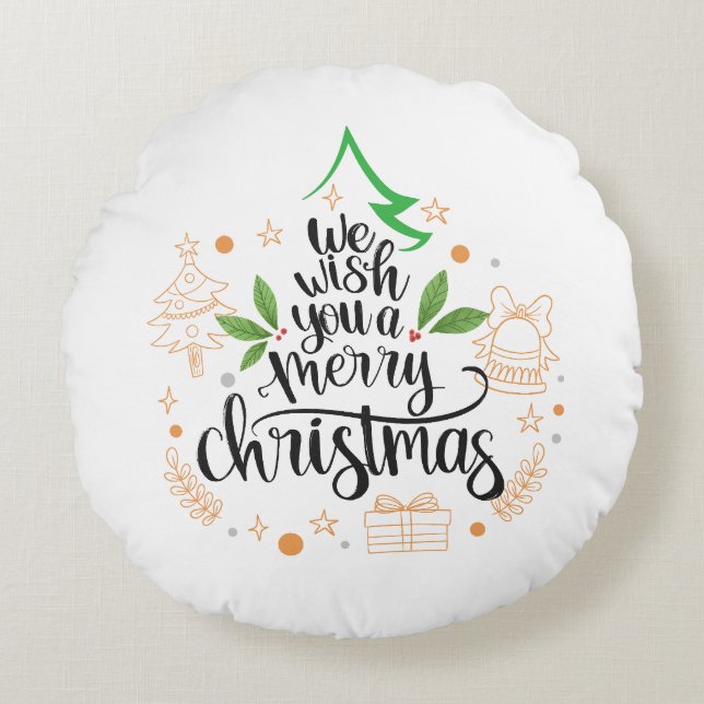 happy christmas round cushion (Front)