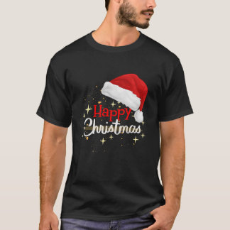 Happy Christmas Santa Hat Festive Tee