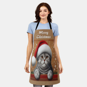 Happy Christmas Scottish Fold Cat, Xmas Santa Cat Apron