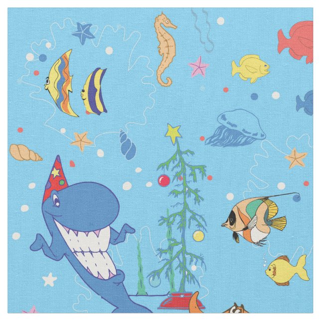 Happy Christmas Shark Fabric (Close Up)