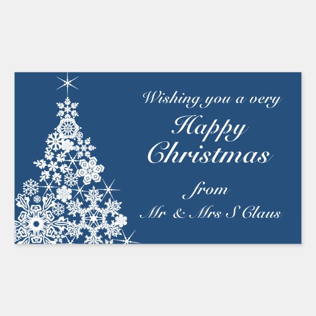 Happy Christmas snowflake tree gift labels blue (Front)