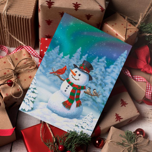 Happy Christmas Snowman & Birds Winter Scene Holiday Card (Creator Uploaded)