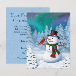 Happy Christmas Snowman & Birds Winter Scene Invitation