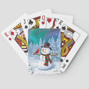 Happy Christmas Snowman & Birds Winter Scene Playing Cards